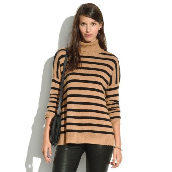 Madewell Sweaters - Madewell Camel Turtleneck Sweater w/ Black Stripes